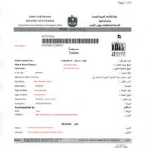 Ispunjenje uzorka migracijske kartice u UAE